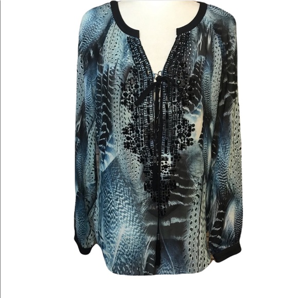 Hale Bob sheer feather print long sleeve blouse. Size small - Picture 1 of 12